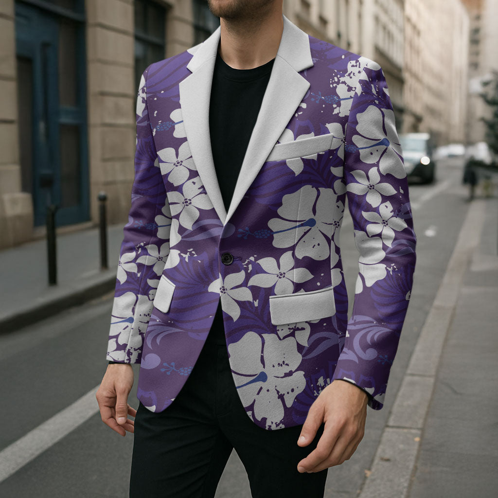Purple Hawaiian Hibiscus Monstera Blazer Grunge Stylized