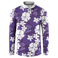 Purple Hawaiian Hibiscus Monstera Button Sweatshirt Grunge Stylized