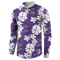 Purple Hawaiian Hibiscus Monstera Button Sweatshirt Grunge Stylized