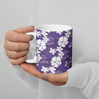 Purple Hawaiian Hibiscus Monstera Ceramic Mug Grunge Stylized