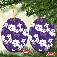 Purple Hawaiian Hibiscus Monstera Ceramic Ornament Grunge Stylized LT01 Oval Purple - Polynesian Pride