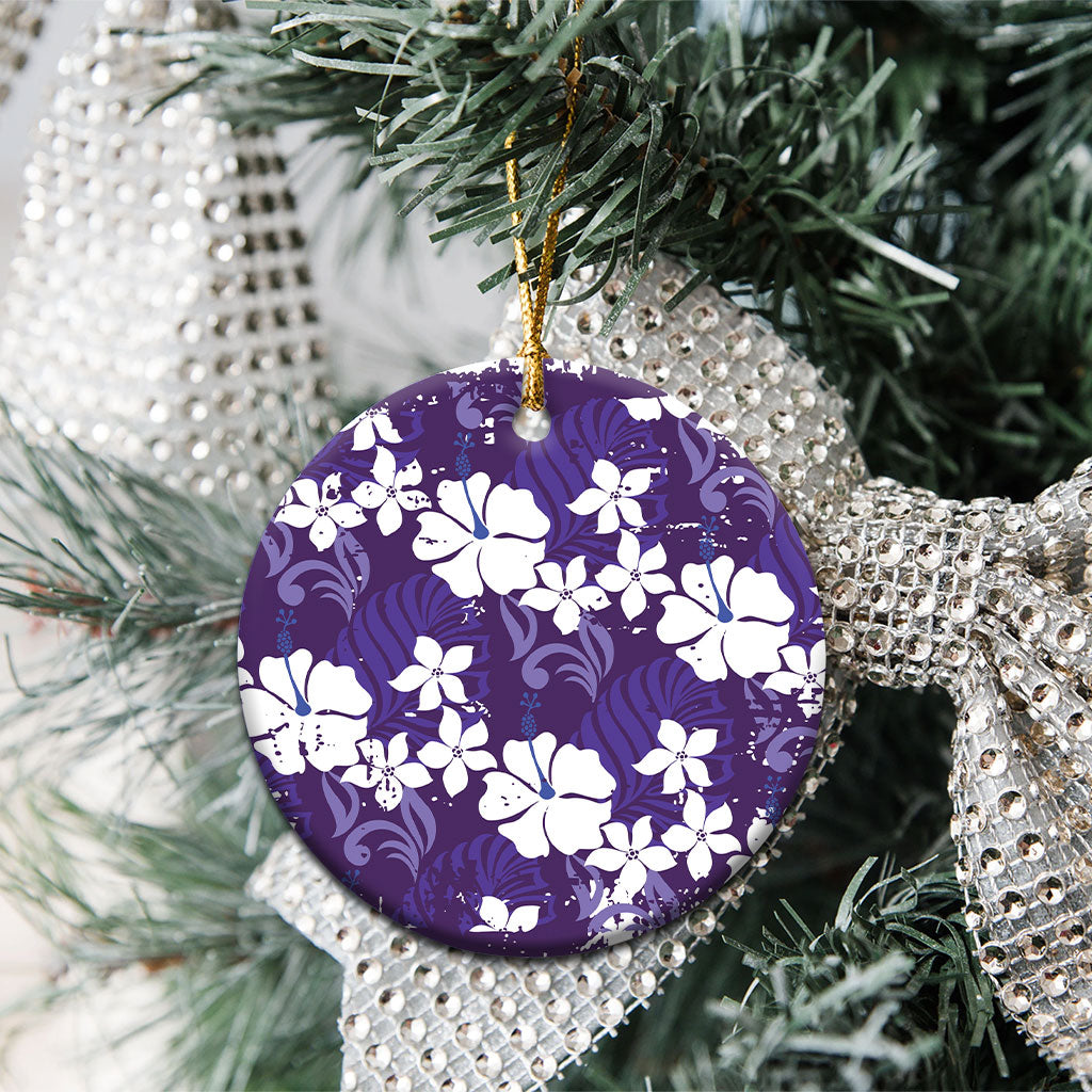 Purple Hawaiian Hibiscus Monstera Ceramic Ornament Grunge Stylized LT01 - Polynesian Pride