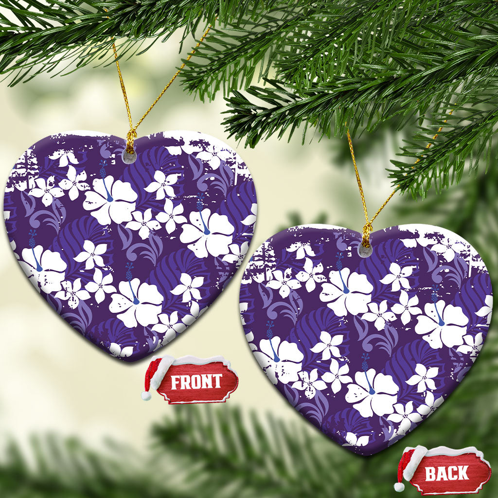 Purple Hawaiian Hibiscus Monstera Ceramic Ornament Grunge Stylized LT01 Heart Purple - Polynesian Pride