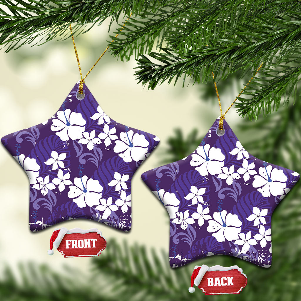 Purple Hawaiian Hibiscus Monstera Ceramic Ornament Grunge Stylized LT01 Star Purple - Polynesian Pride