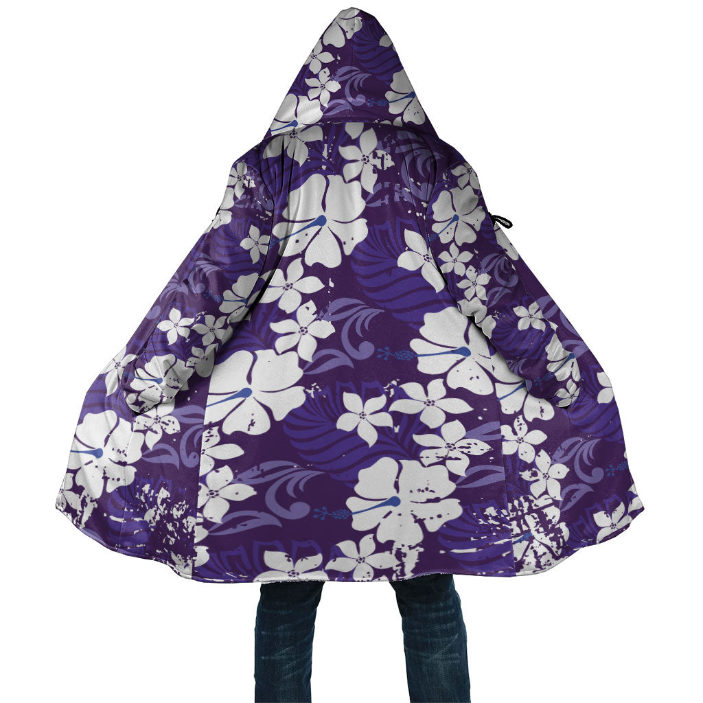 Purple Hawaiian Hibiscus Monstera Cloak Grunge Stylized LT01 Unisex Purple - Polynesian Pride