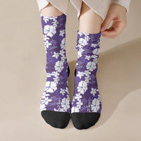 Purple Hawaiian Hibiscus Monstera Crew Socks Grunge Stylized LT01 Crew Socks Purple - Polynesian Pride