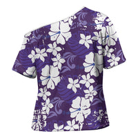 Purple Hawaiian Hibiscus Monstera Cross Shoulder Shirt Grunge Stylized LT01 - Polynesian Pride