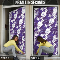 Purple Hawaiian Hibiscus Monstera Door Cover Grunge Stylized LT01 - Polynesian Pride
