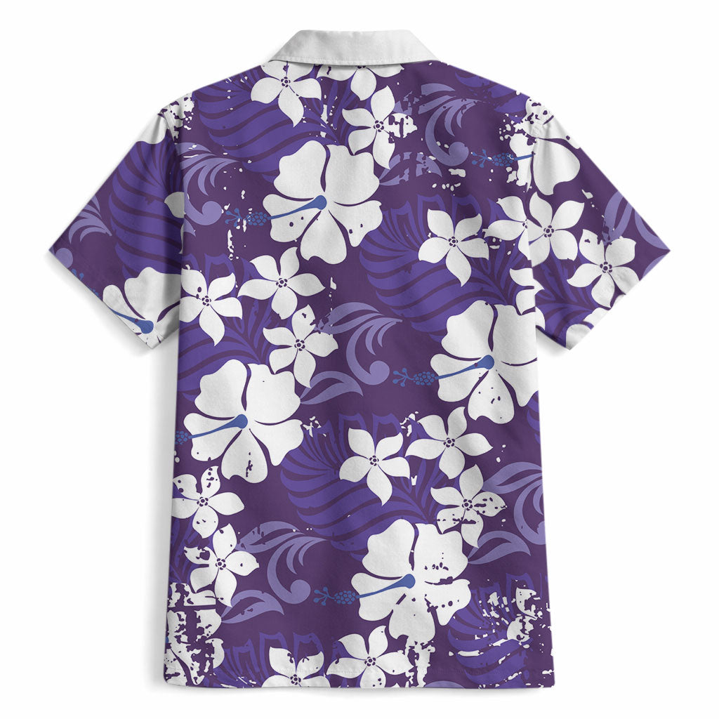 Purple Hawaiian Hibiscus Monstera Hawaiian Shirt Grunge Stylized LT01 - Polynesian Pride
