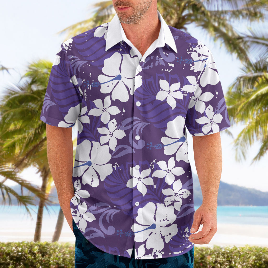 Purple Hawaiian Hibiscus Monstera Hawaiian Shirt Grunge Stylized LT01 - Polynesian Pride