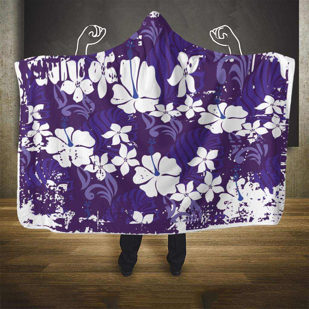 Purple Hawaiian Hibiscus Monstera Hooded Blanket Grunge Stylized LT01 - Polynesian Pride