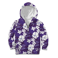 Purple Hawaiian Hibiscus Monstera Kid Hoodie Grunge Stylized LT01 Zip Hoodie Purple - Polynesian Pride