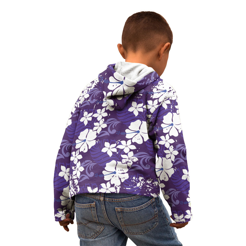 Purple Hawaiian Hibiscus Monstera Kid Hoodie Grunge Stylized LT01 - Polynesian Pride