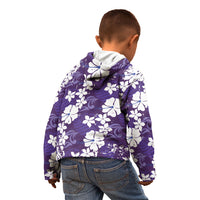 Purple Hawaiian Hibiscus Monstera Kid Hoodie Grunge Stylized LT01 - Polynesian Pride