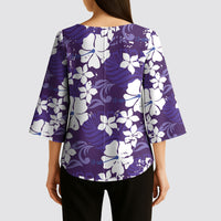 Purple Hawaiian Hibiscus Monstera Kimono Sleeve Blouse Grunge Stylized LT01 - Polynesian Pride