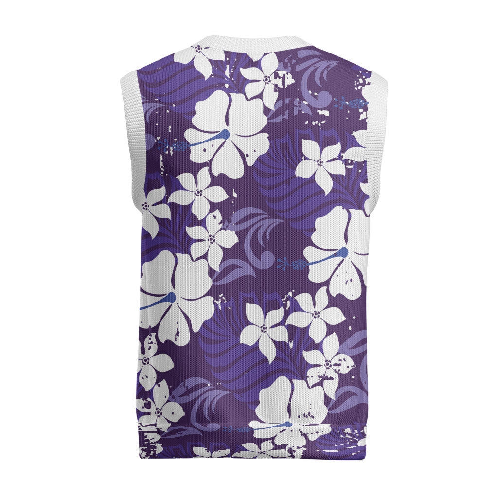 Purple Hawaiian Hibiscus Monstera Christmas Knitted V-Neck Vest Grunge Stylized LT01 - Polynesian Pride