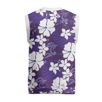 Purple Hawaiian Hibiscus Monstera Christmas Knitted V-Neck Vest Grunge Stylized LT01 - Polynesian Pride