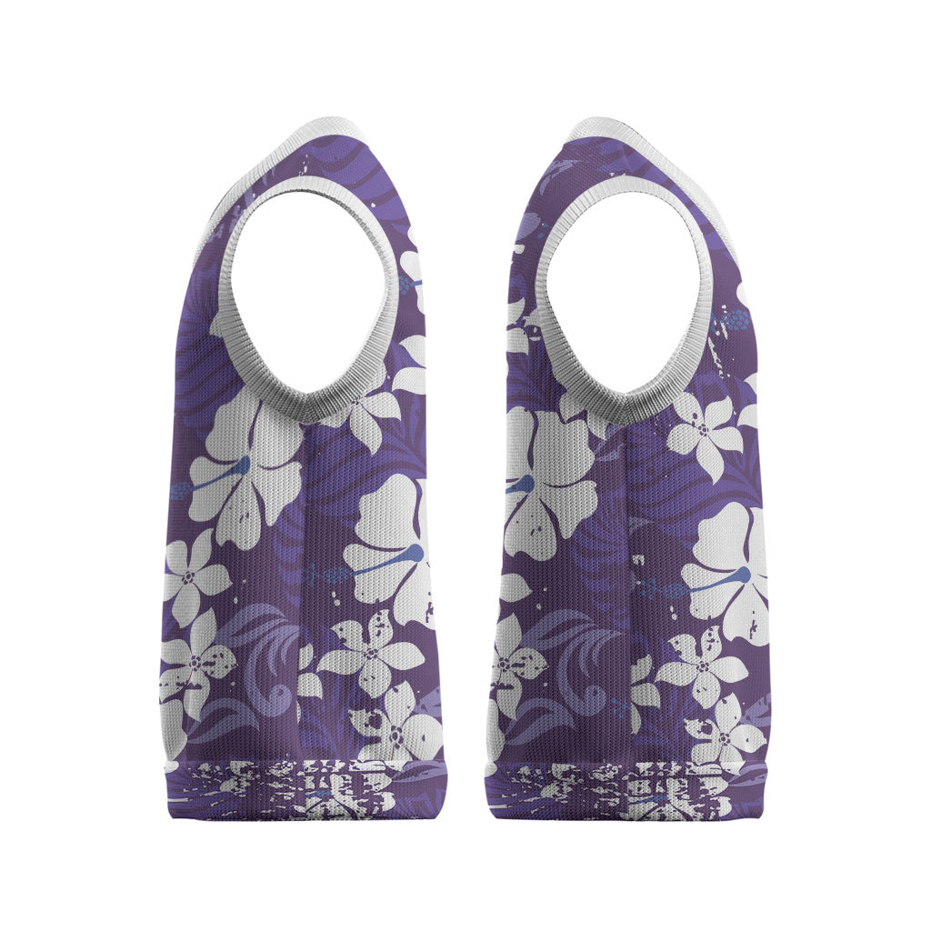 Purple Hawaiian Hibiscus Monstera Christmas Knitted V-Neck Vest Grunge Stylized LT01 - Polynesian Pride