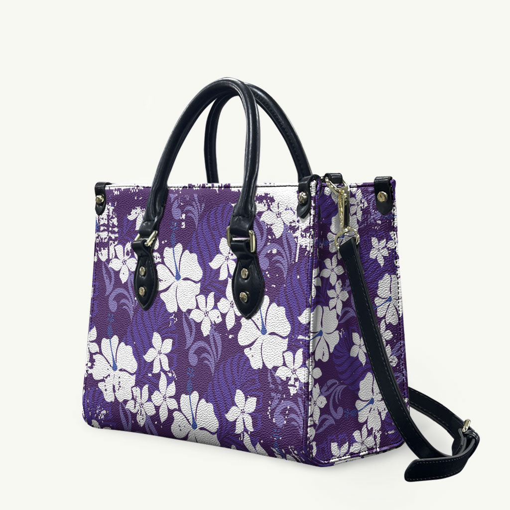 Purple Hawaiian Hibiscus Monstera Leather Bag Grunge Stylized LT01 Purple - Polynesian Pride