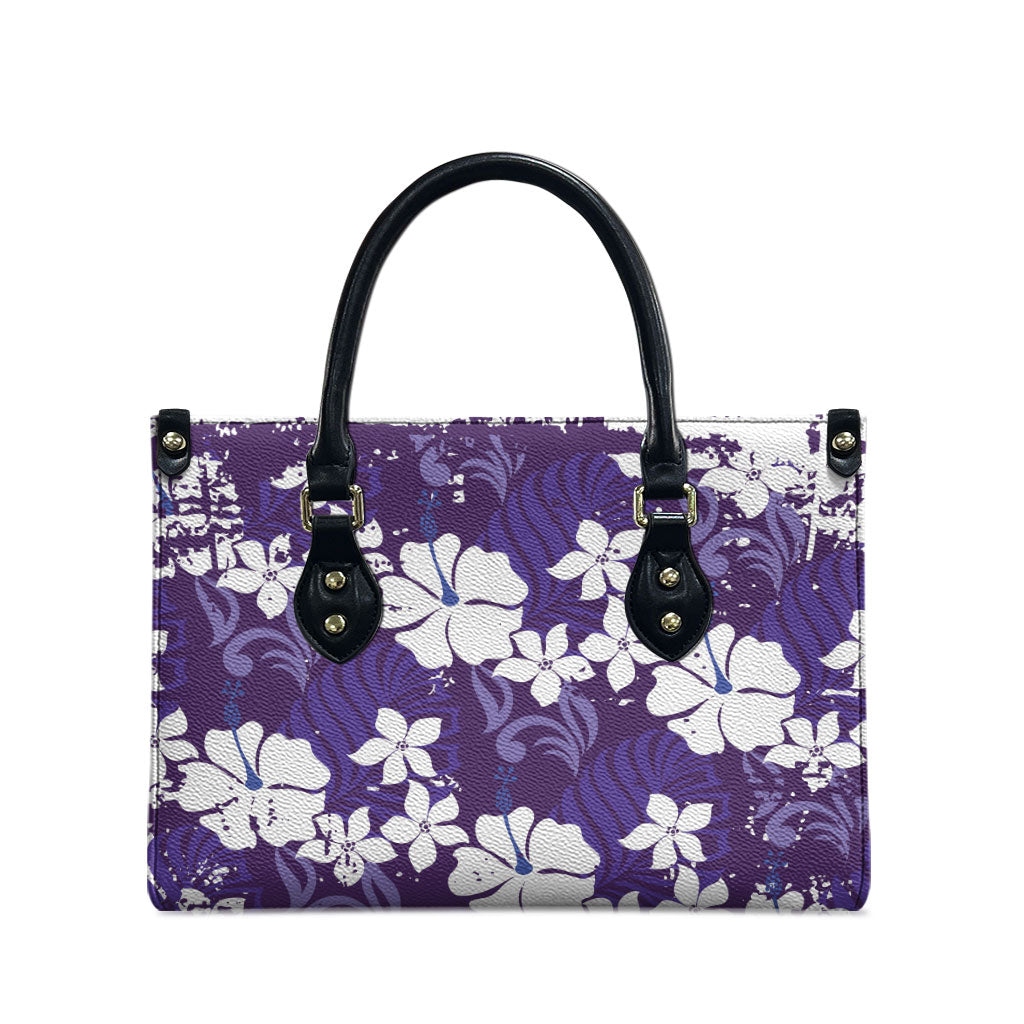 Purple Hawaiian Hibiscus Monstera Leather Bag Grunge Stylized LT01 - Polynesian Pride
