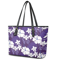 Purple Hawaiian Hibiscus Monstera Leather Tote Bag Grunge Stylized LT01 - Polynesian Pride