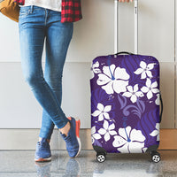 Purple Hawaiian Hibiscus Monstera Luggage Cover Grunge Stylized LT01 - Polynesian Pride