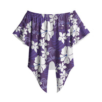 Purple Hawaiian Hibiscus Monstera Off Shoulder Wrap Waist Top Grunge Stylized LT01 - Polynesian Pride