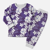 Purple Hawaiian Hibiscus Monstera Christmas Pajama Set Grunge Stylized LT01 Men Purple - Polynesian Pride
