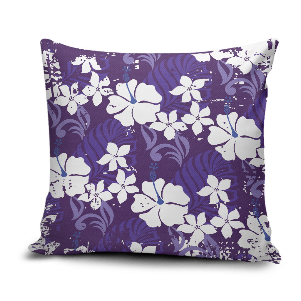 Purple Hawaiian Hibiscus Monstera Pillow Cover Grunge Stylized LT01 Purple - Polynesian Pride