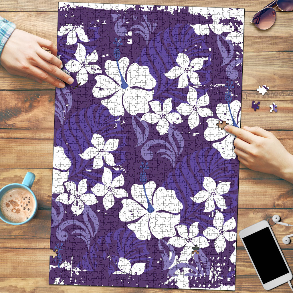Purple Hawaiian Hibiscus Monstera Puzzle Grunge Stylized LT01 Purple - Polynesian Pride
