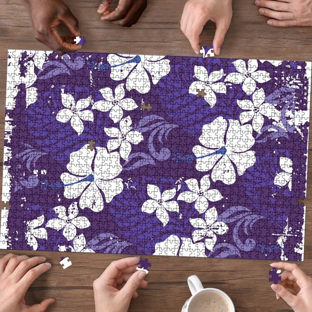 Purple Hawaiian Hibiscus Monstera Puzzle Grunge Stylized LT01 - Polynesian Pride