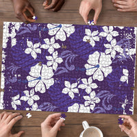 Purple Hawaiian Hibiscus Monstera Puzzle Grunge Stylized LT01 - Polynesian Pride