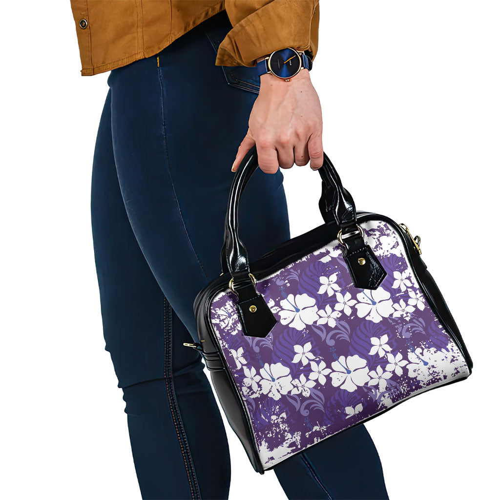 Purple Hawaiian Hibiscus Monstera Shoulder Handbag Grunge Stylized LT01 - Polynesian Pride