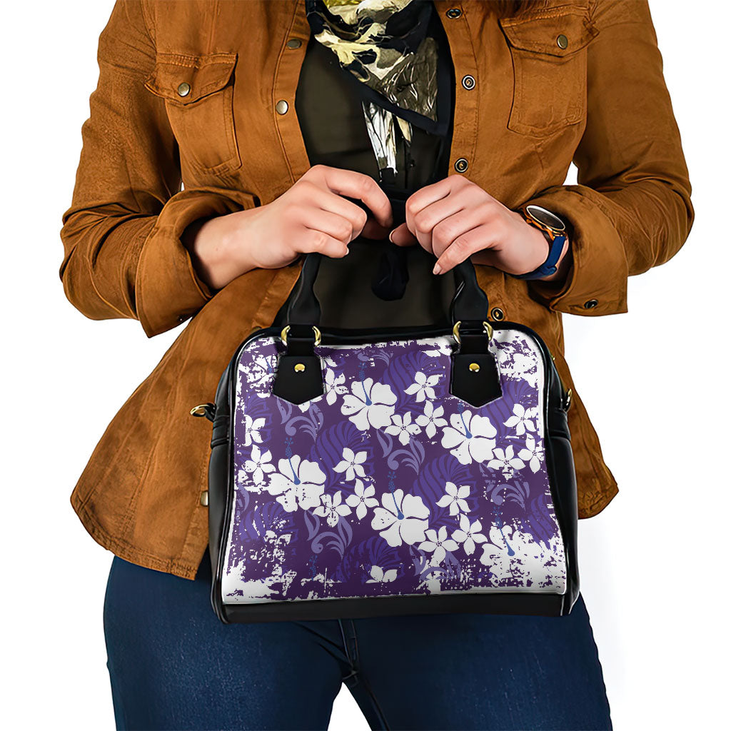 Purple Hawaiian Hibiscus Monstera Shoulder Handbag Grunge Stylized LT01 - Polynesian Pride