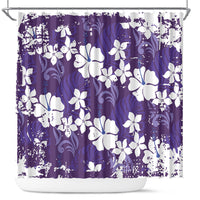 Purple Hawaiian Hibiscus Monstera Shower Curtain Grunge Stylized