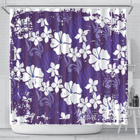 Purple Hawaiian Hibiscus Monstera Shower Curtain Grunge Stylized