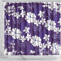 Purple Hawaiian Hibiscus Monstera Shower Curtain Grunge Stylized