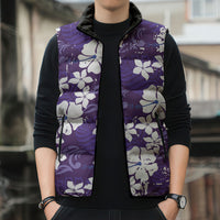 Purple Hawaiian Hibiscus Monstera Sleeveless Puffer Jacket Grunge Stylized LT01 - Polynesian Pride