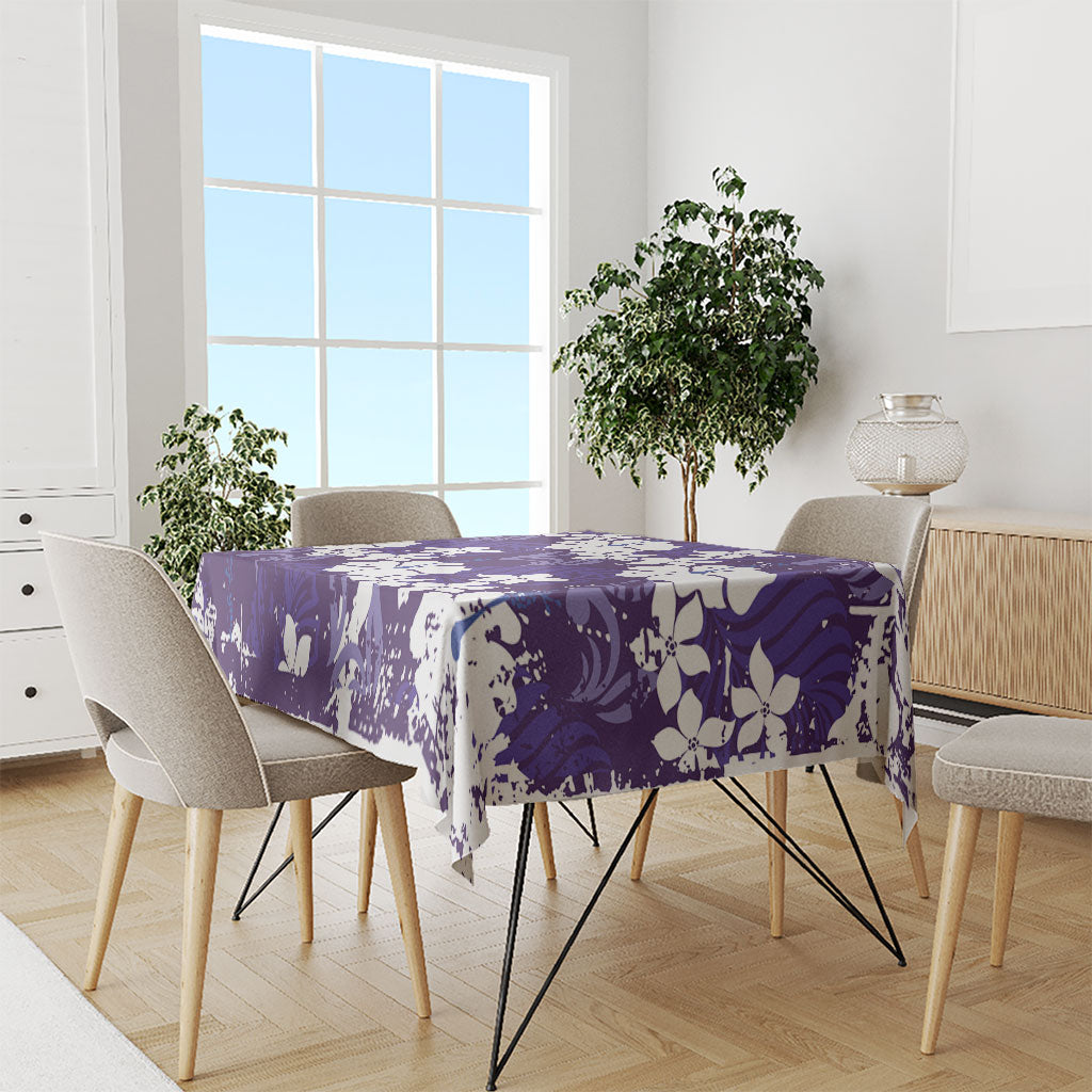 Purple Hawaiian Hibiscus Monstera Tablecloth Grunge Stylized