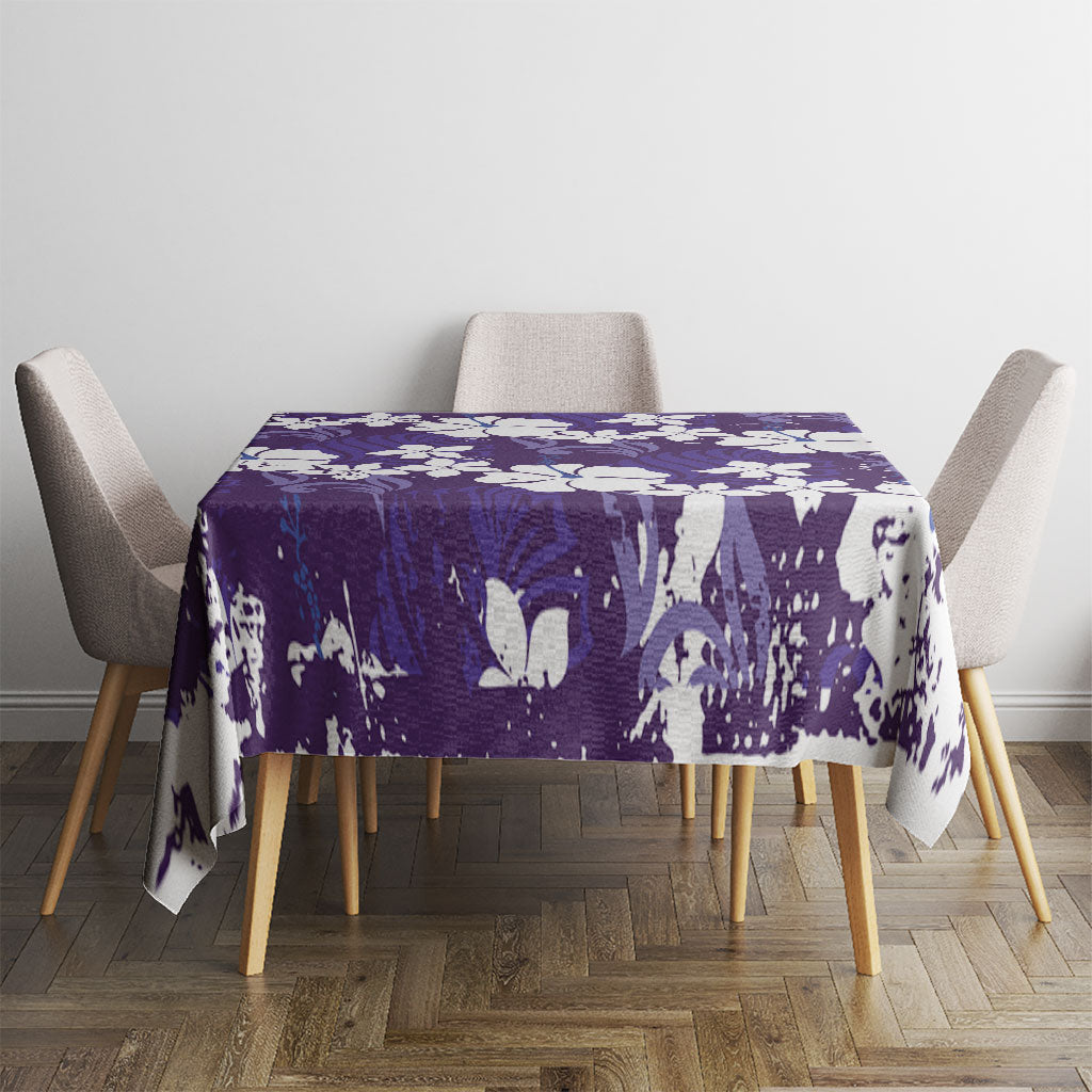 Purple Hawaiian Hibiscus Monstera Tablecloth Grunge Stylized