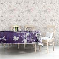 Purple Hawaiian Hibiscus Monstera Tablecloth Grunge Stylized