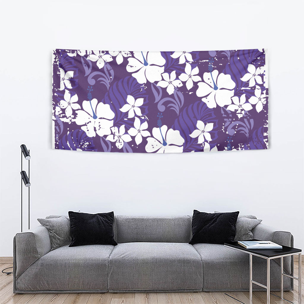 Purple Hawaiian Hibiscus Monstera Tapestry Grunge Stylized LT01 - Polynesian Pride