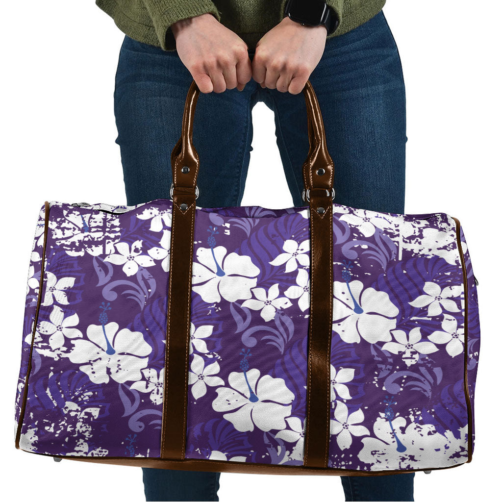 Purple Hawaiian Hibiscus Monstera Travel Bag Grunge Stylized LT01 Purple - Polynesian Pride