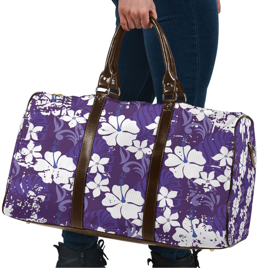 Purple Hawaiian Hibiscus Monstera Travel Bag Grunge Stylized LT01 - Polynesian Pride