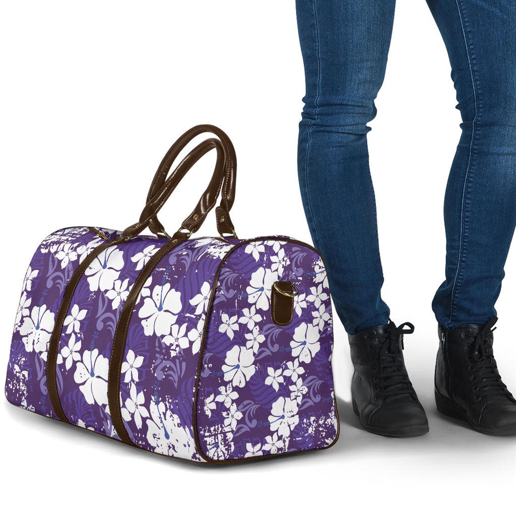 Purple Hawaiian Hibiscus Monstera Travel Bag Grunge Stylized LT01 - Polynesian Pride