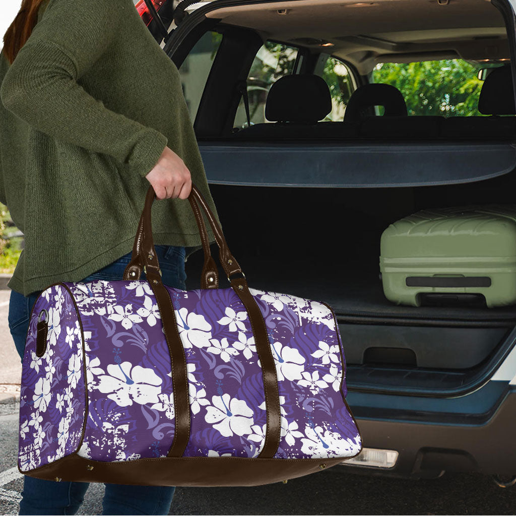 Purple Hawaiian Hibiscus Monstera Travel Bag Grunge Stylized LT01 - Polynesian Pride