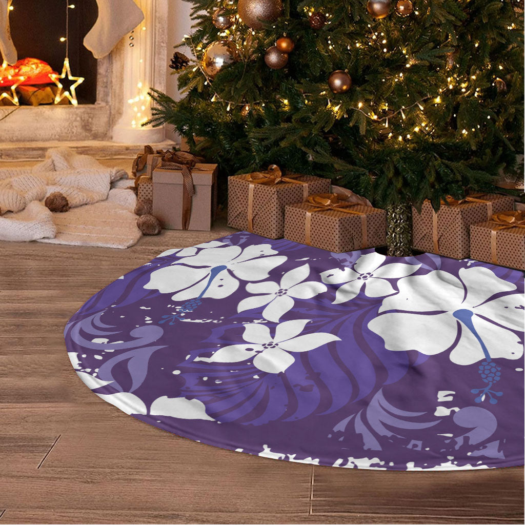 Purple Hawaiian Hibiscus Monstera Tree Skirt Grunge Stylized LT01 - Polynesian Pride