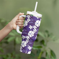 Purple Hawaiian Hibiscus Monstera Tumbler With Handle Grunge Stylized LT01 - Polynesian Pride