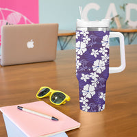 Purple Hawaiian Hibiscus Monstera Tumbler With Handle Grunge Stylized LT01 - Polynesian Pride