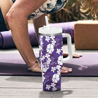 Purple Hawaiian Hibiscus Monstera Tumbler With Handle Grunge Stylized LT01 - Polynesian Pride